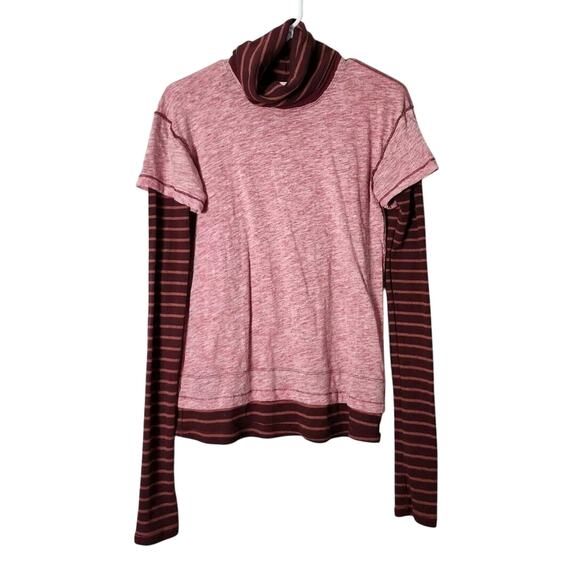 We The Free Pink Piper Twofer Layered T-Shirt Turtleneck Top Size S Red - Picture 1 of 8